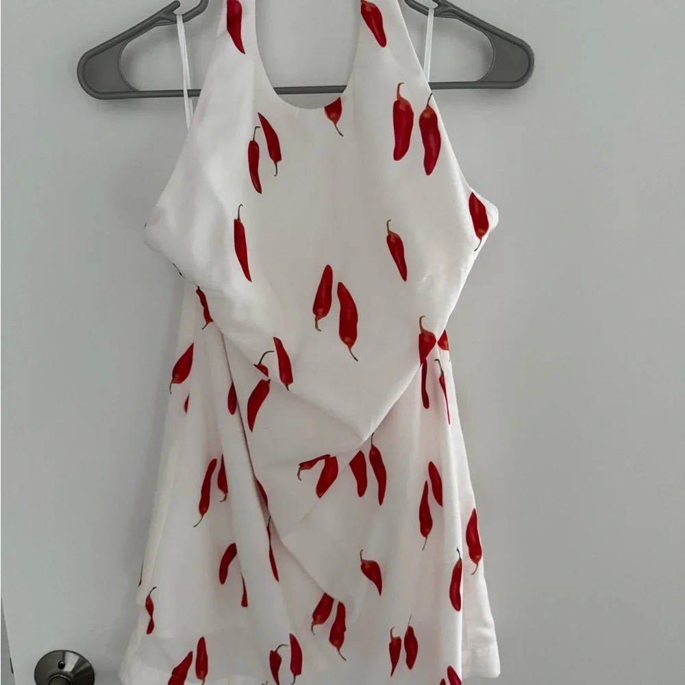 White Halter Mini Dress with Red Chili Print - Picture 3 of 4